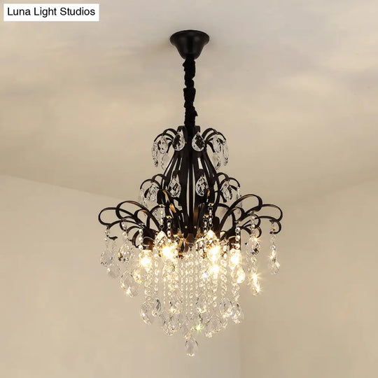 Rustic Crystal Teardrop Pendant Chandelier With Swirl Decor - Perfect For Dining Rooms