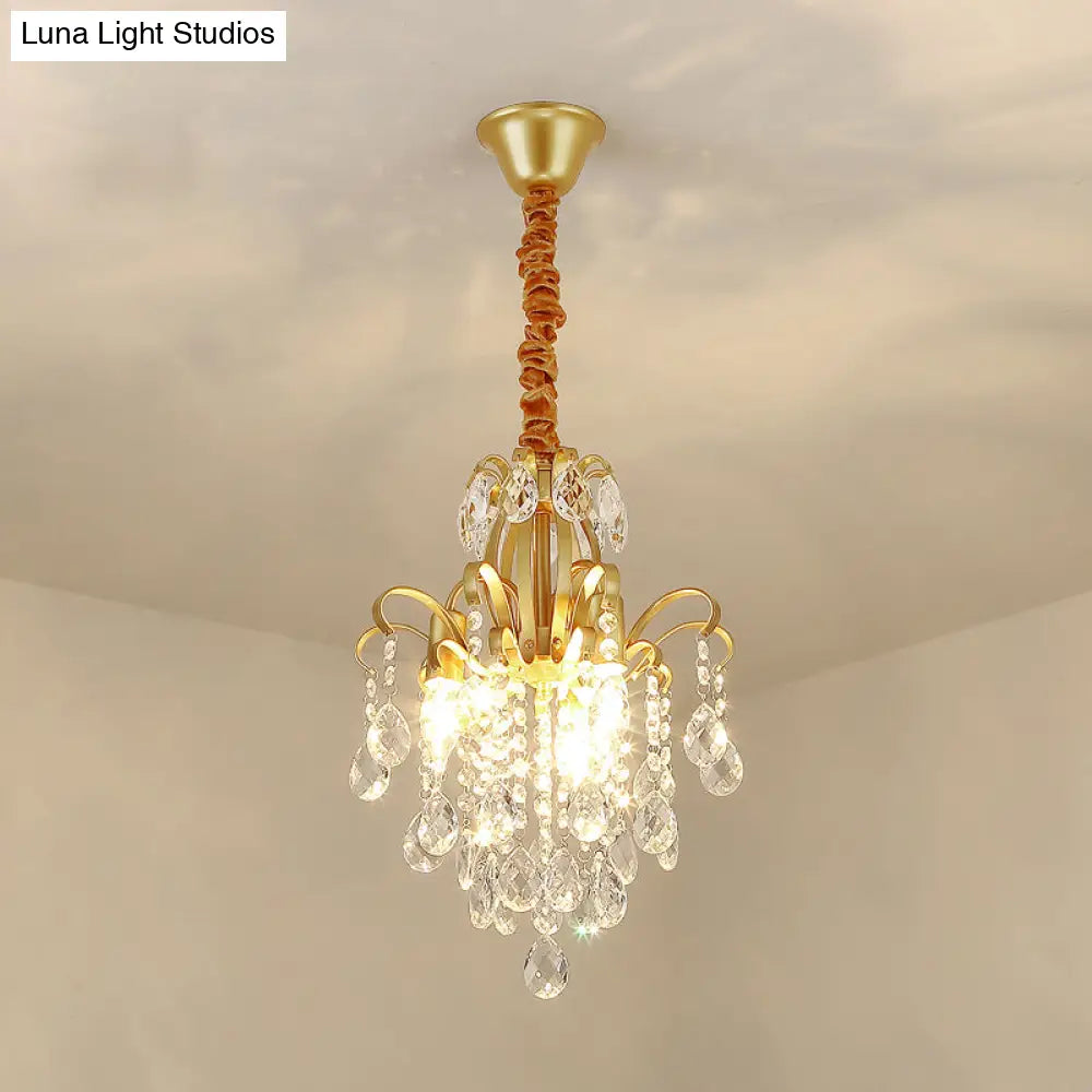 Rustic Crystal Teardrop Pendant Chandelier With Swirl Decor - Perfect For Dining Rooms