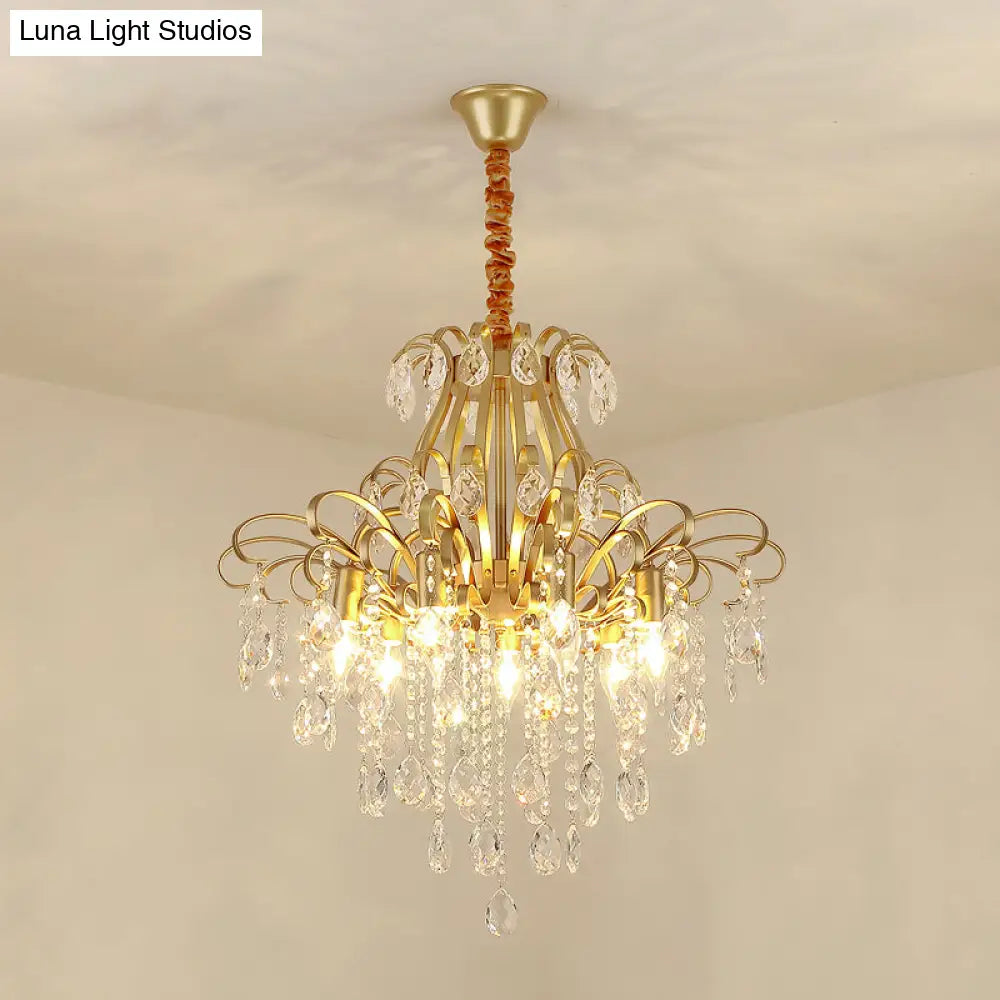 Rustic Crystal Teardrop Pendant Chandelier With Swirl Decor - Perfect For Dining Rooms