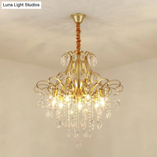 Rustic Crystal Teardrop Pendant Chandelier With Swirl Decor - Perfect For Dining Rooms