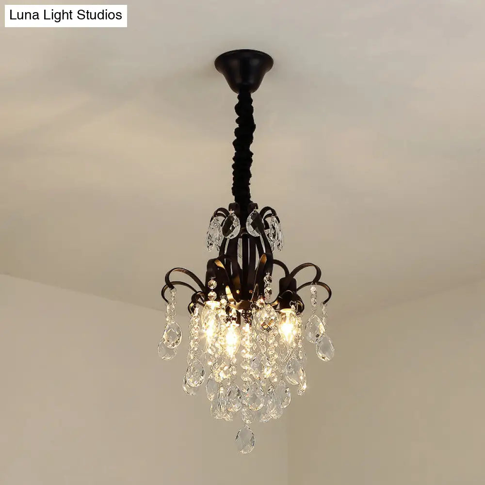 Rustic Crystal Teardrop Pendant Chandelier With Swirl Decor - Perfect For Dining Rooms