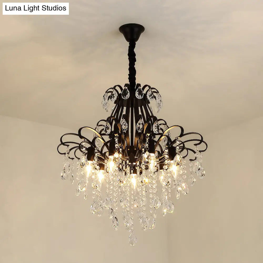 Rustic Crystal Teardrop Pendant Chandelier With Swirl Decor - Perfect For Dining Rooms