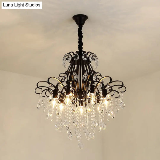 Rustic Crystal Teardrop Pendant Chandelier With Swirl Decor - Perfect For Dining Rooms