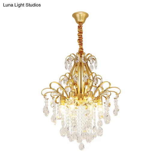 Rustic Crystal Teardrop Pendant Chandelier With Swirl Decor - Perfect For Dining Rooms