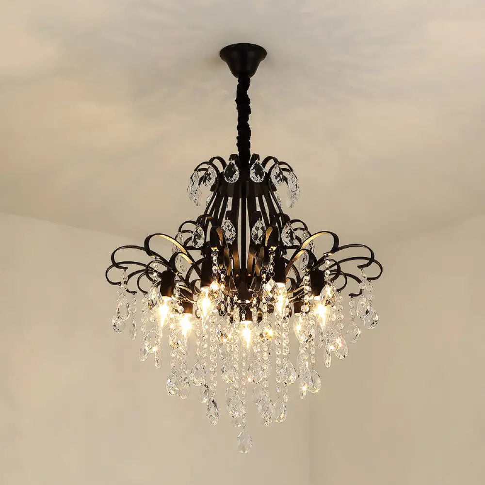 Rustic Crystal Teardrop Pendant Chandelier With Swirl Decor - Perfect For Dining Rooms Black / Large