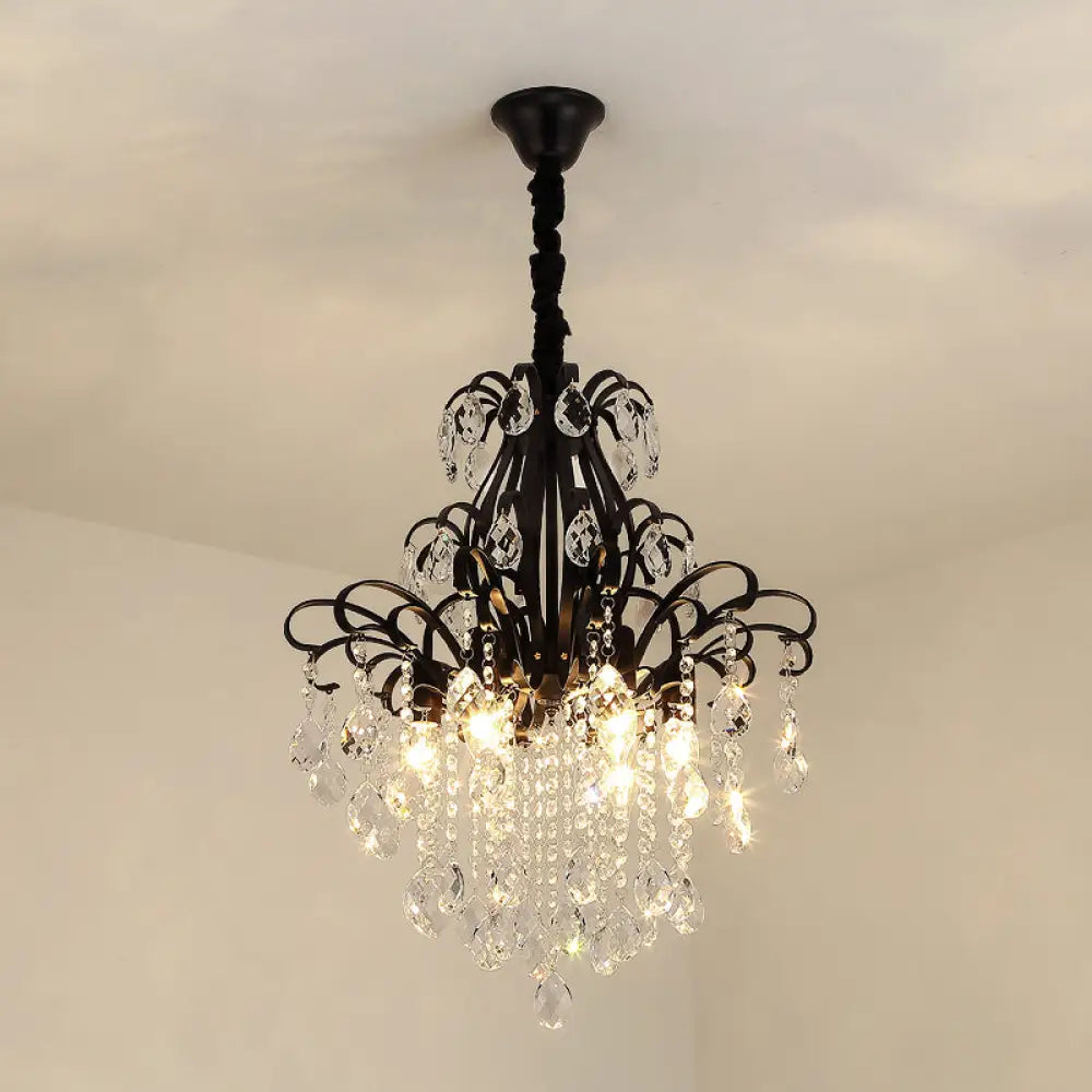 Rustic Crystal Teardrop Pendant Chandelier With Swirl Decor - Perfect For Dining Rooms Black /