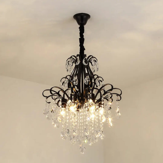 Rustic Crystal Teardrop Pendant Chandelier With Swirl Decor - Perfect For Dining Rooms Black /