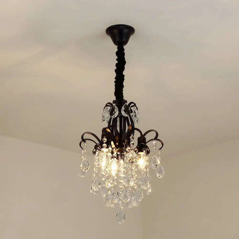 Rustic Crystal Teardrop Pendant Chandelier With Swirl Decor - Perfect For Dining Rooms Black / Small