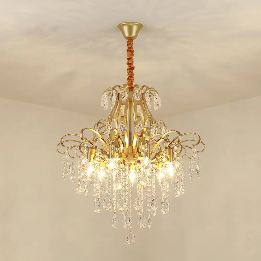 Rustic Crystal Teardrop Pendant Chandelier With Swirl Decor - Perfect For Dining Rooms Gold / Large