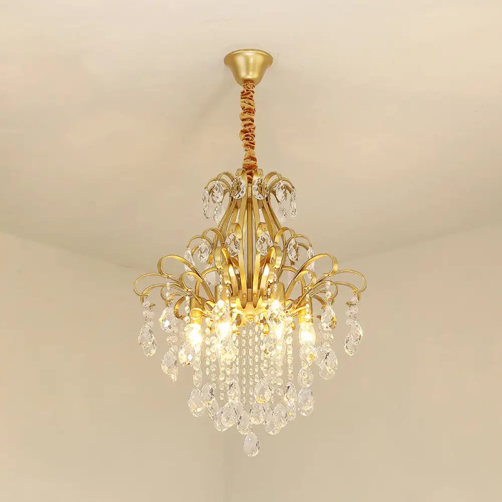 Rustic Crystal Teardrop Pendant Chandelier With Swirl Decor - Perfect For Dining Rooms Gold / Medium