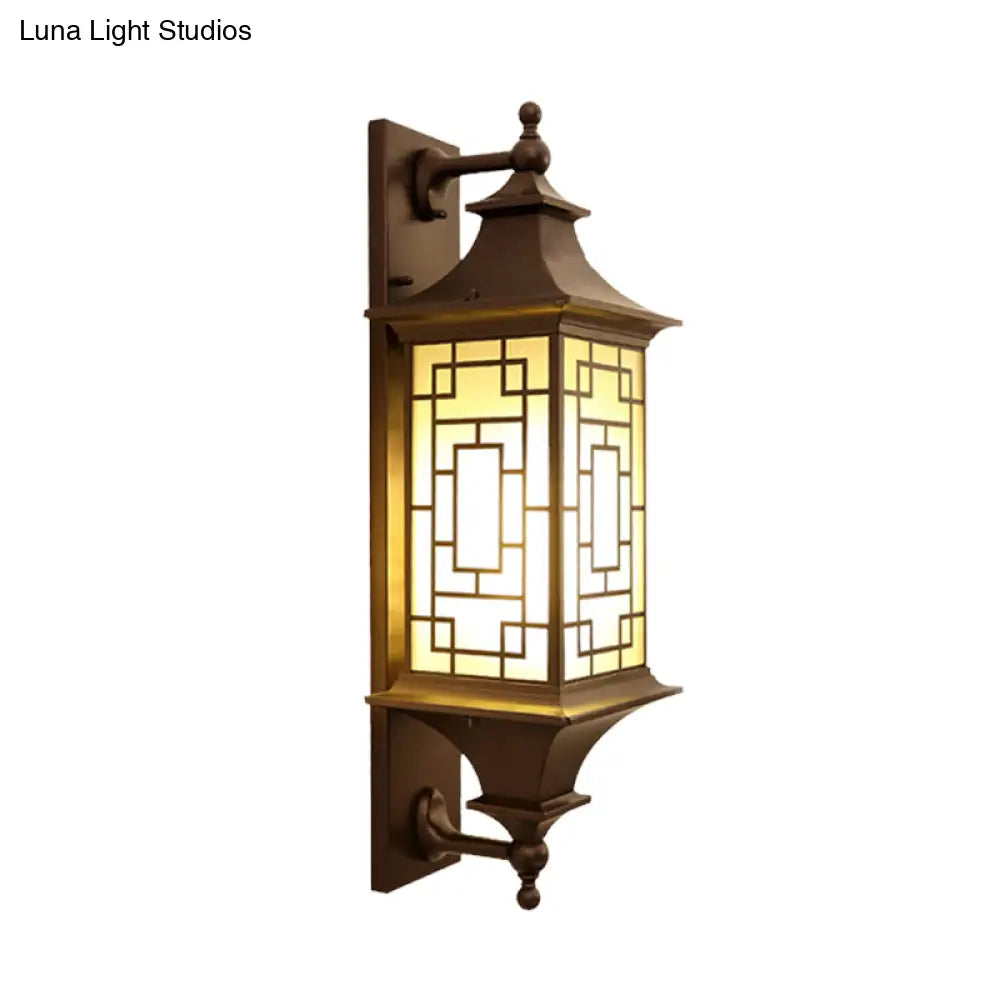 Rustic Cuboid Amber Glass Wall Mount Sconce With Double Arm - Brown Finish 1-Light