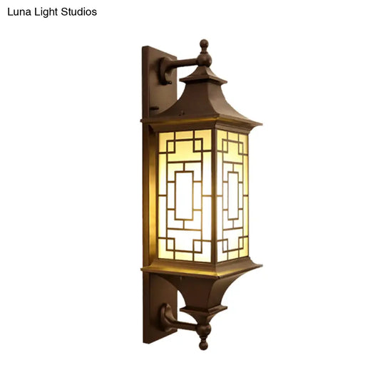 Rustic Cuboid Amber Glass Wall Mount Sconce With Double Arm - Brown Finish 1-Light