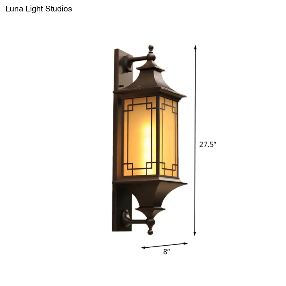 Rustic Cuboid Amber Glass Wall Mount Sconce With Double Arm - Brown Finish 1-Light