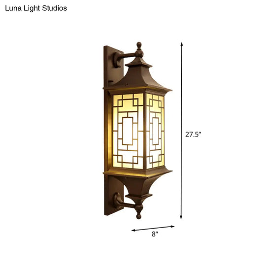 Rustic Cuboid Amber Glass Wall Mount Sconce With Double Arm - Brown Finish 1-Light