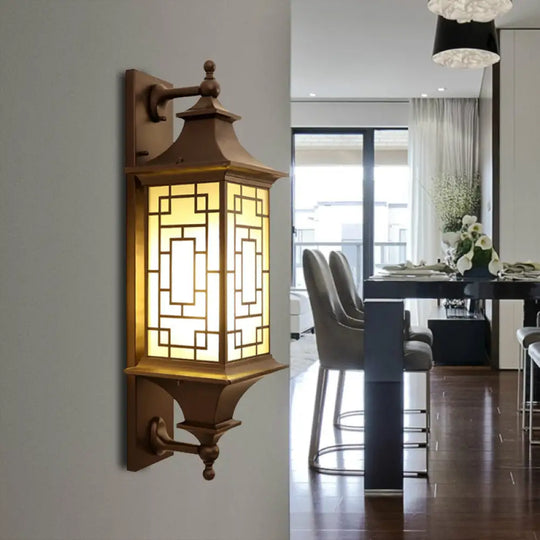 Rustic Cuboid Amber Glass Wall Mount Sconce With Double Arm - Brown Finish 1-Light / B