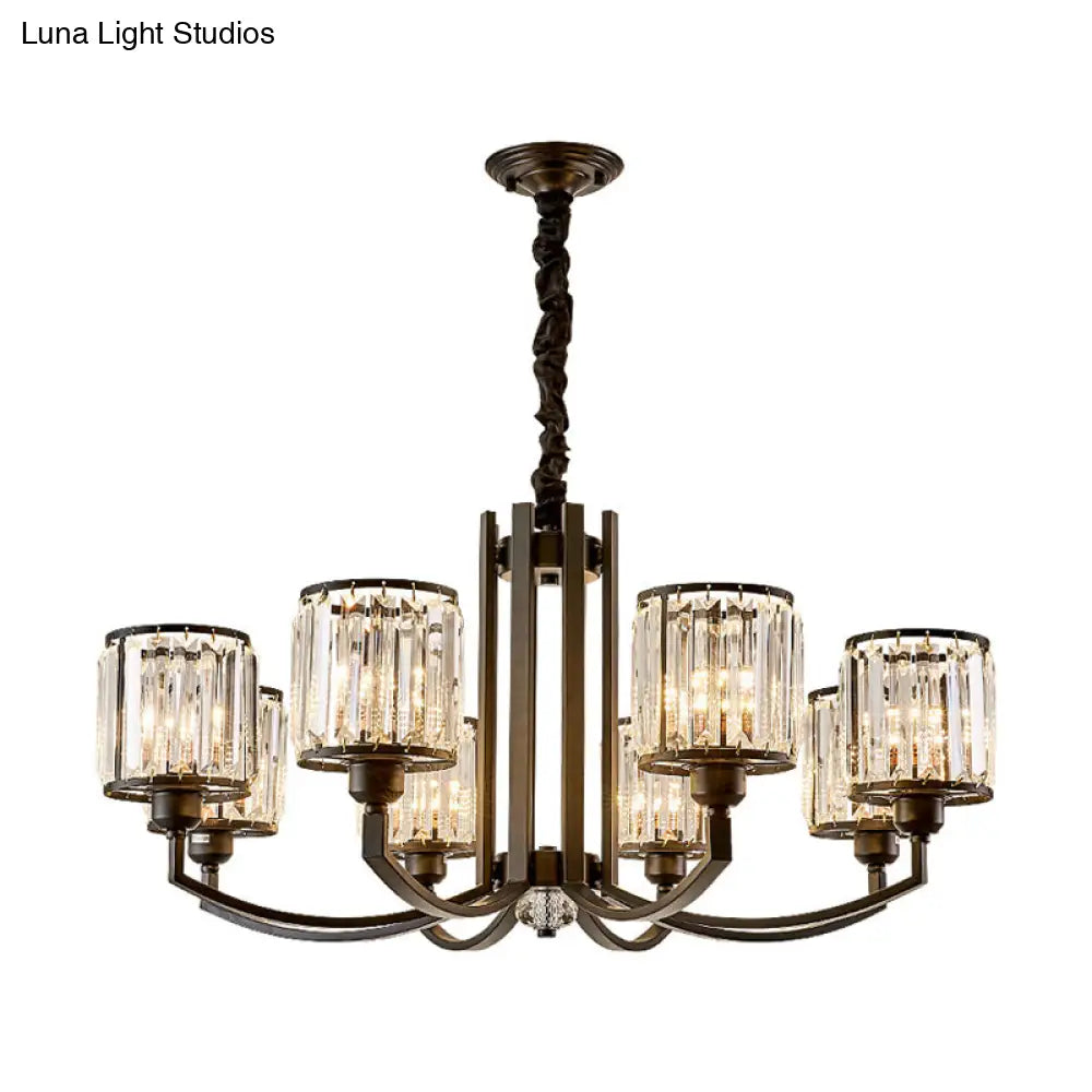 Rustic Cylinder Crystal Block Ceiling Light Fixture - Elegant Black Chandelier For Living Room 3/6/8