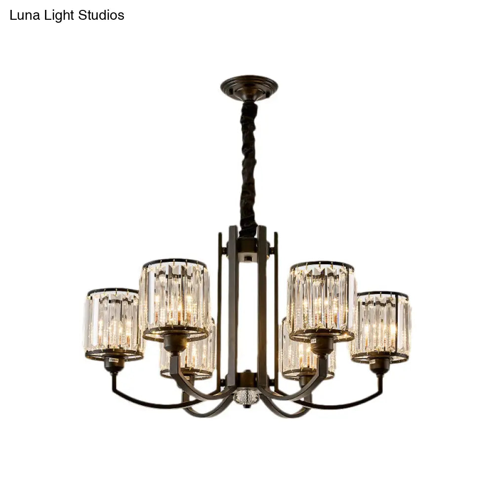 Rustic Cylinder Crystal Block Ceiling Light Fixture - Elegant Black Chandelier For Living Room 3/6/8