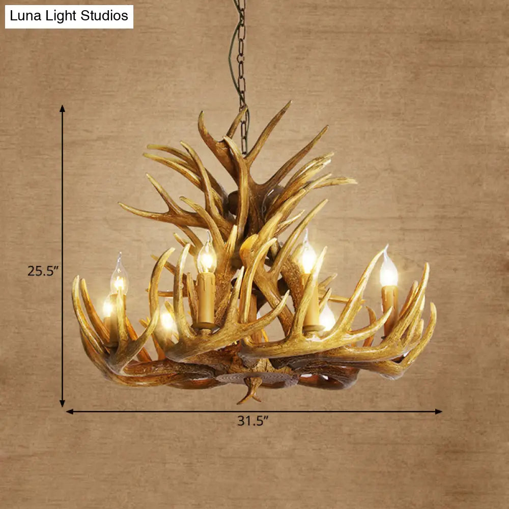 Rustic Deer Antler Chandelier - 21.5/25.5/27.5 Wide 9/12 Heads Resin Ceiling Light Brown Living Room