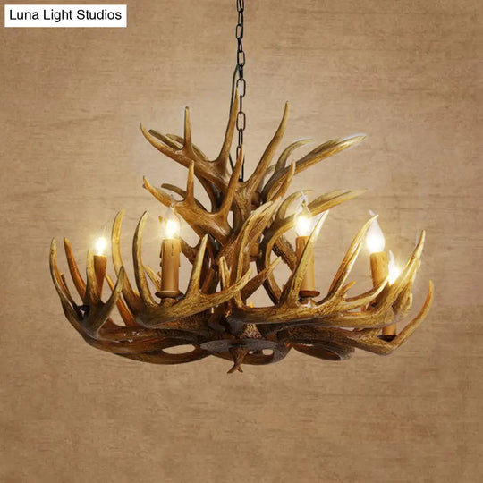 Rustic Deer Antler Chandelier - 21.5/25.5/27.5 Wide 9/12 Heads Resin Ceiling Light Brown Living Room