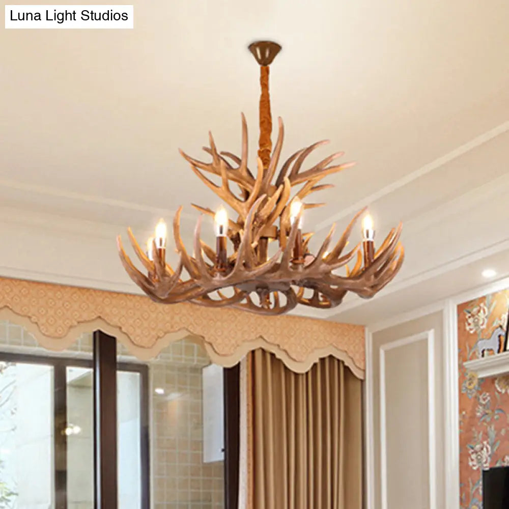 Rustic Deer Antler Chandelier - 21.5/25.5/27.5 Wide 9/12 Heads Resin Ceiling Light Brown Living Room