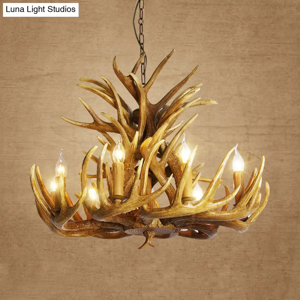 Rustic Deer Antler Chandelier - 21.5/25.5/27.5 Wide 9/12 Heads Resin Ceiling Light Brown Living Room