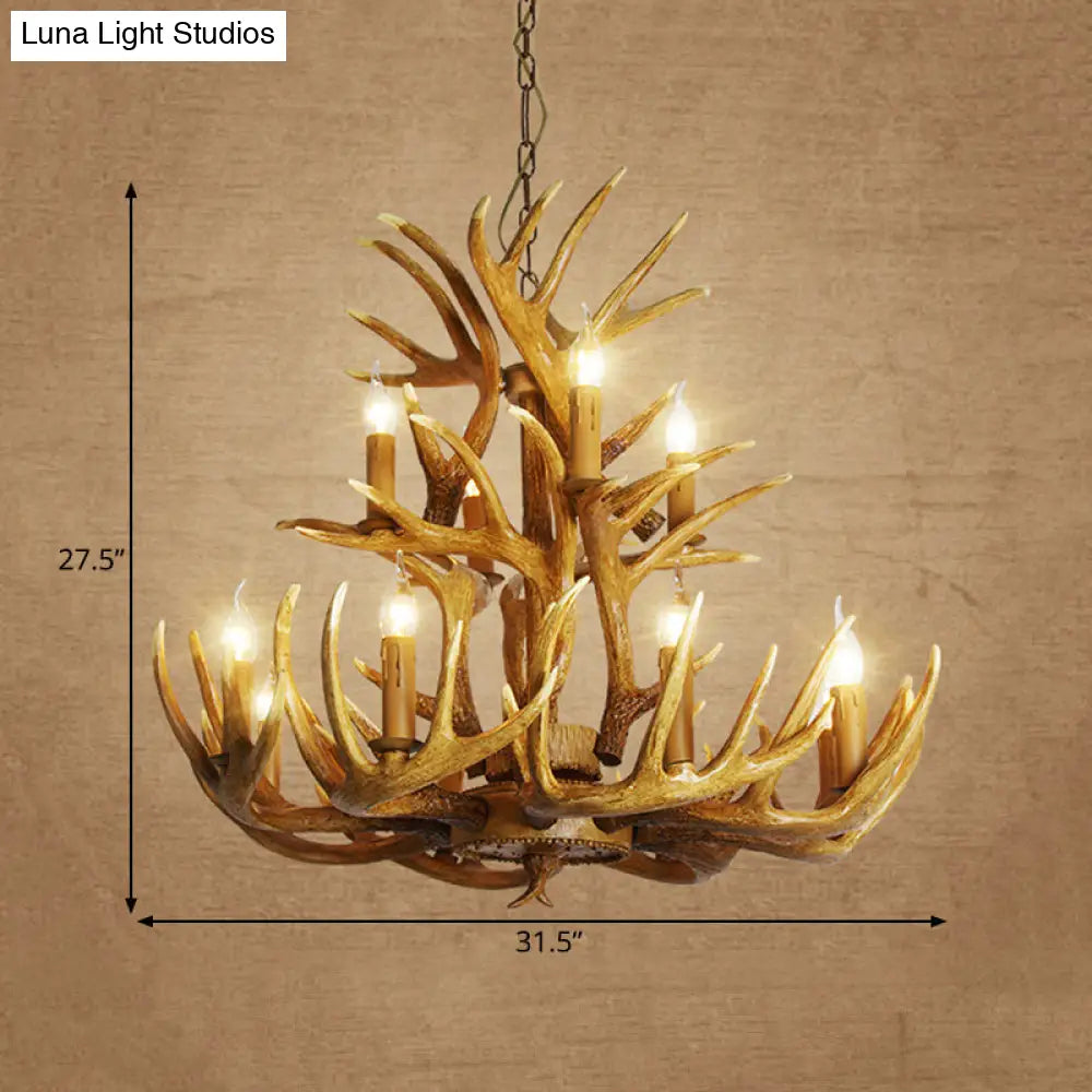 Rustic Deer Antler Chandelier - 21.5/25.5/27.5 Wide 9/12 Heads Resin Ceiling Light Brown Living Room