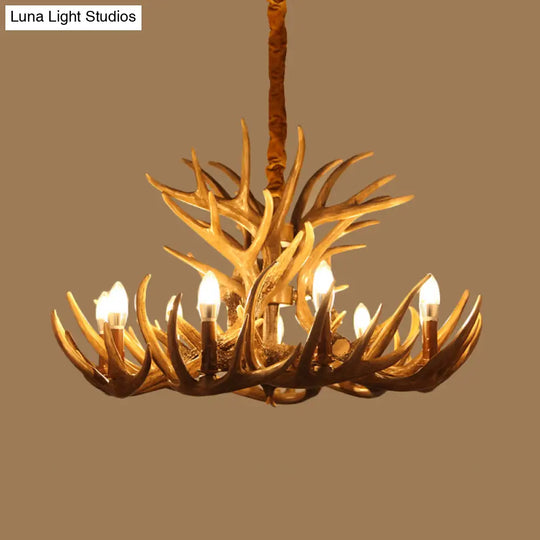 Rustic Deer Antler Chandelier - 21.5/25.5/27.5 Wide 9/12 Heads Resin Ceiling Light Brown Living Room