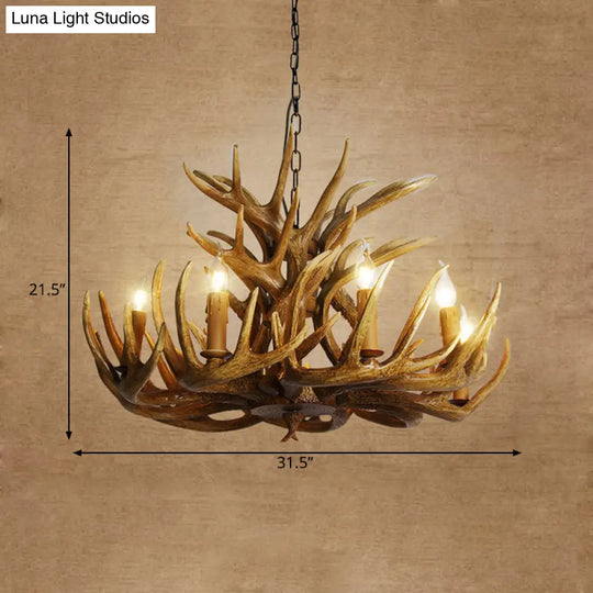 Rustic Deer Antler Chandelier - 21.5/25.5/27.5 Wide 9/12 Heads Resin Ceiling Light Brown Living Room