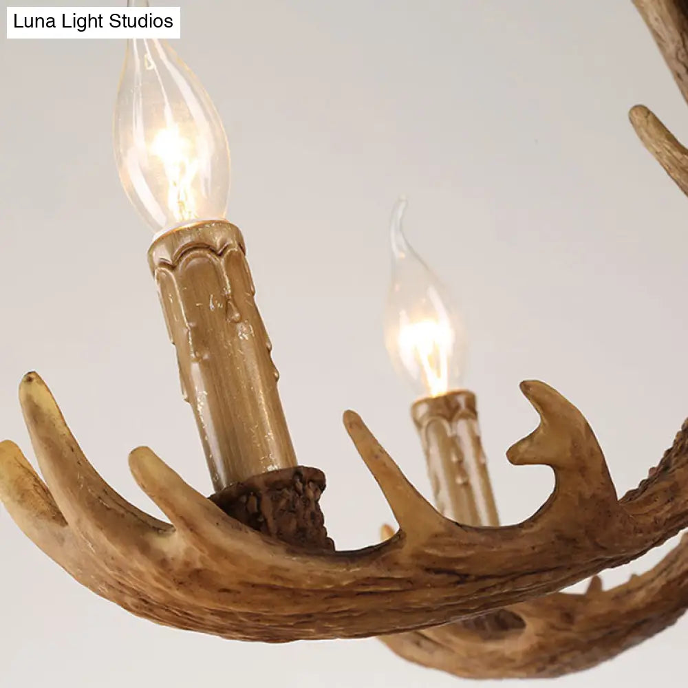 Rustic Deer Antler Resin Pendant Chandelier - 12 Bulbs Brown