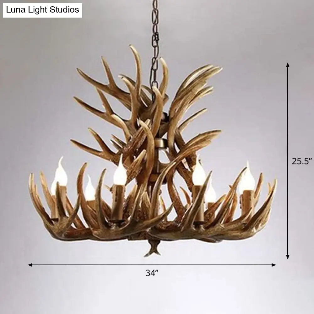 Rustic Deer Horn Chandelier For Living Room - Resin Suspension Lighting Fixture