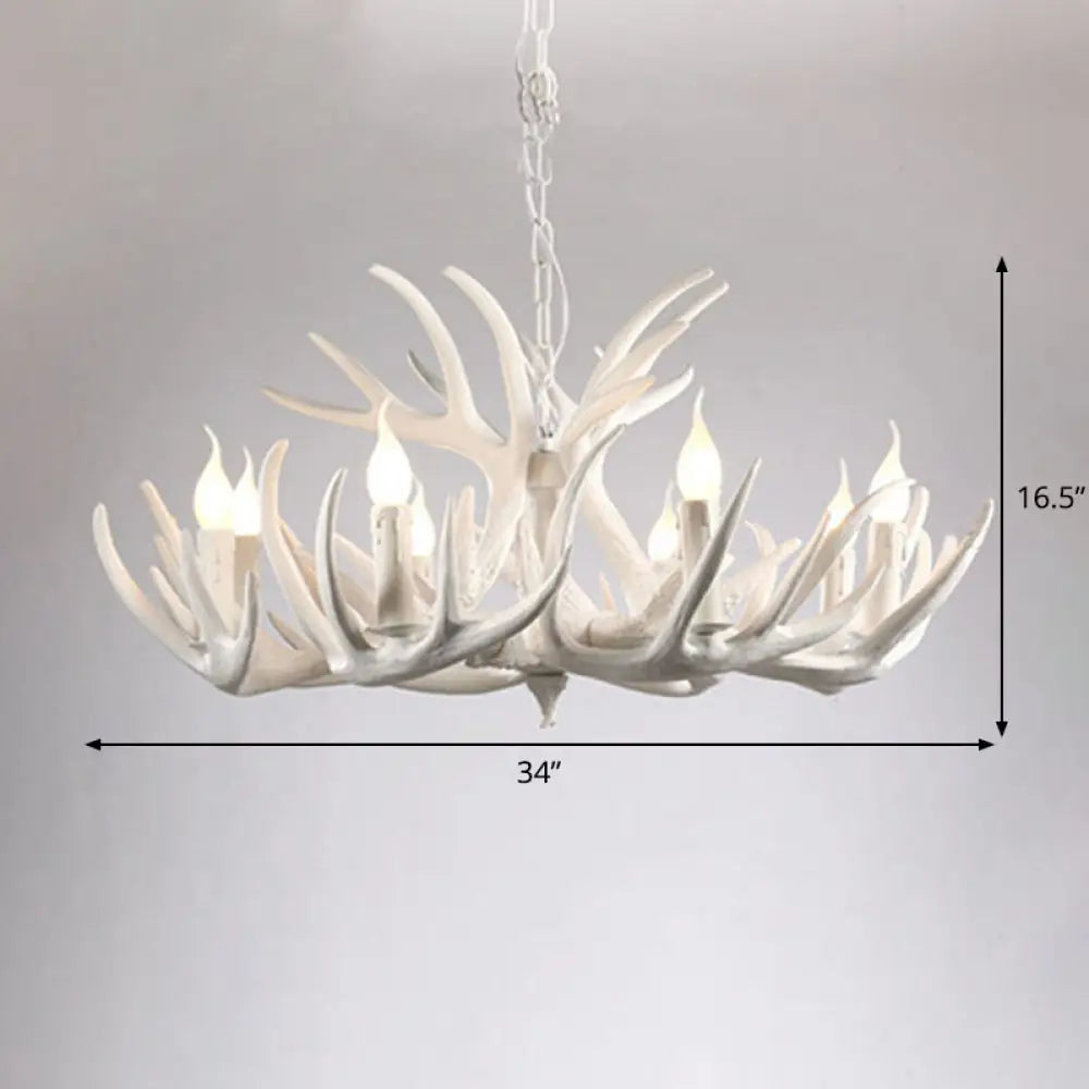 Rustic Deer Horn Chandelier For Living Room - Resin Suspension Lighting Fixture 12 / White