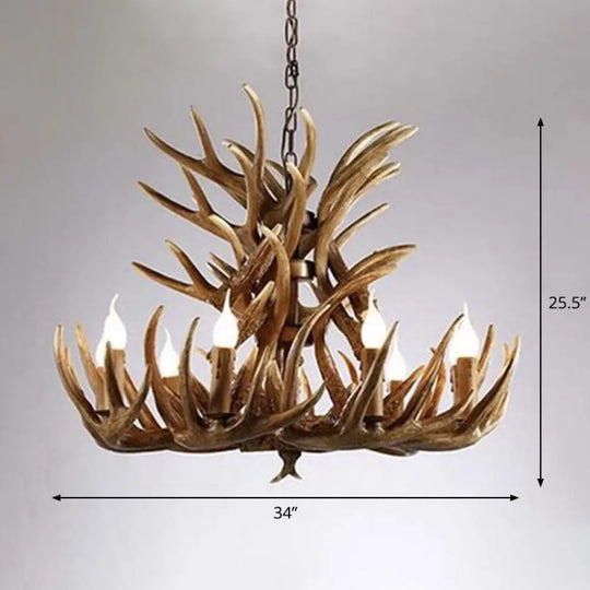 Rustic Deer Horn Chandelier For Living Room - Resin Suspension Lighting Fixture 18 / Brown