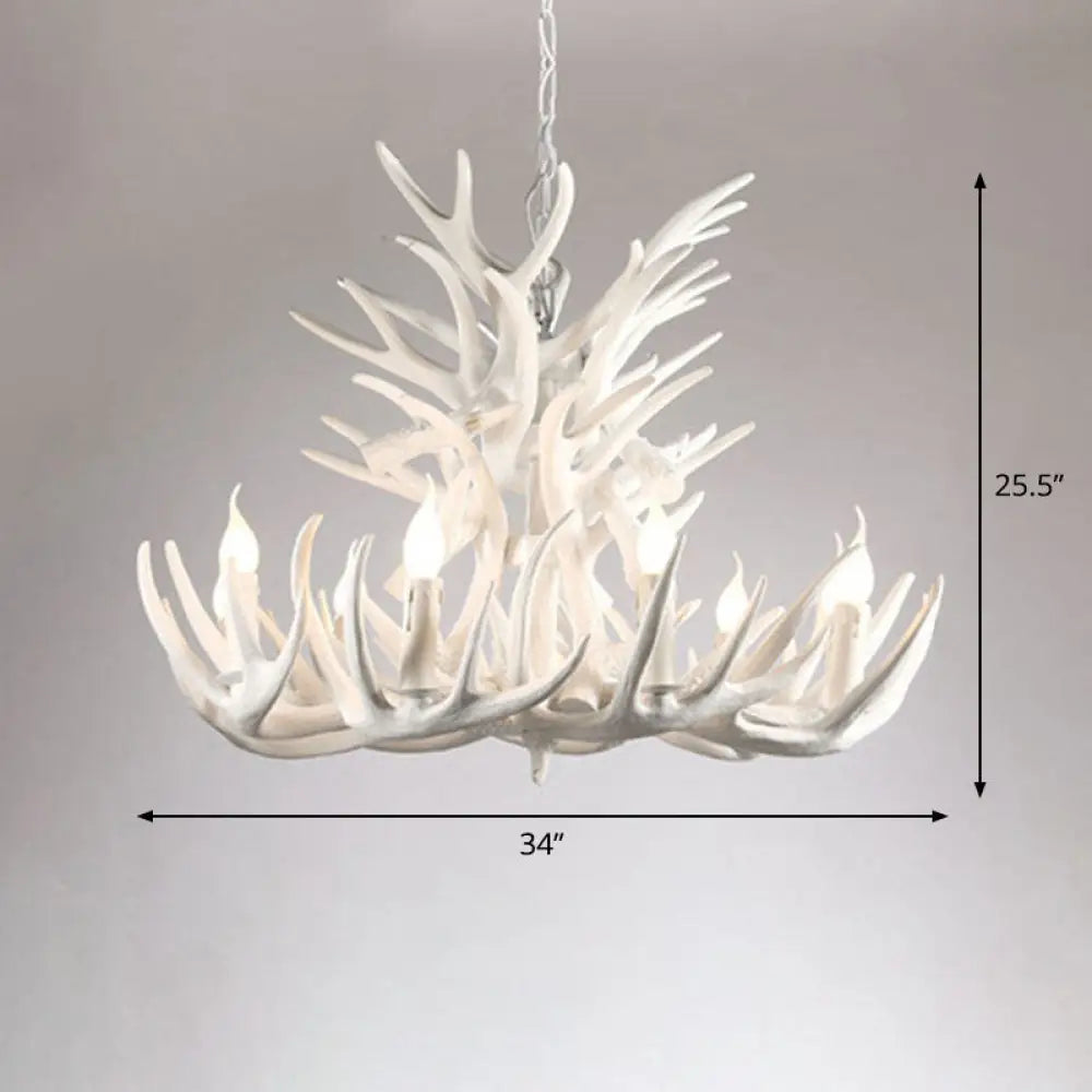 Rustic Deer Horn Chandelier For Living Room - Resin Suspension Lighting Fixture 18 / White