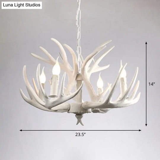 Rustic Deer Horn Chandelier For Living Room - Resin Suspension Lighting Fixture