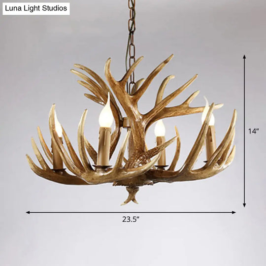 Rustic Deer Horn Chandelier For Living Room - Resin Suspension Lighting Fixture