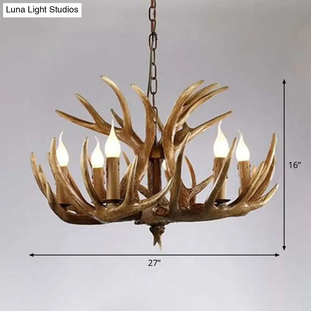 Rustic Deer Horn Chandelier For Living Room - Resin Suspension Lighting Fixture