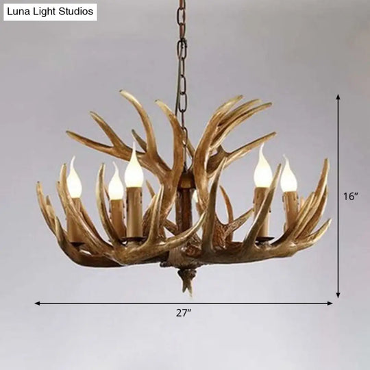 Rustic Deer Horn Chandelier For Living Room - Resin Suspension Lighting Fixture