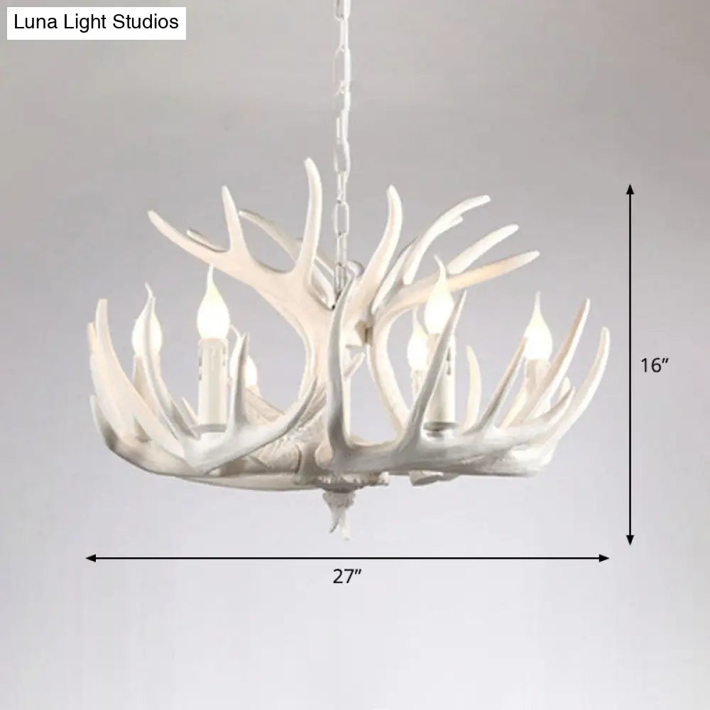 Rustic Deer Horn Chandelier For Living Room - Resin Suspension Lighting Fixture