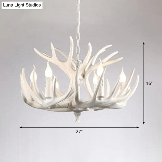 Rustic Deer Horn Chandelier For Living Room - Resin Suspension Lighting Fixture