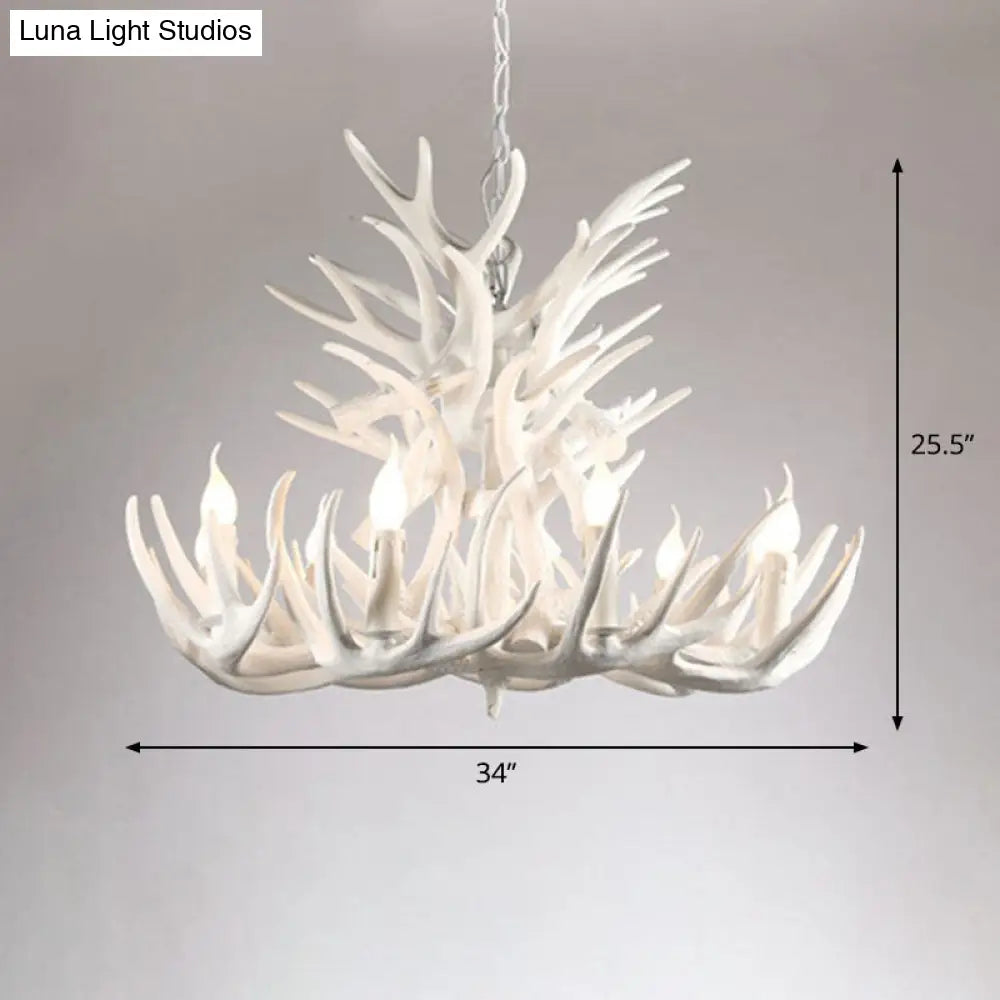 Rustic Deer Horn Chandelier For Living Room - Resin Suspension Lighting Fixture