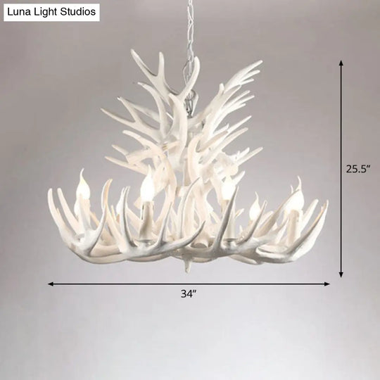 Rustic Deer Horn Chandelier For Living Room - Resin Suspension Lighting Fixture