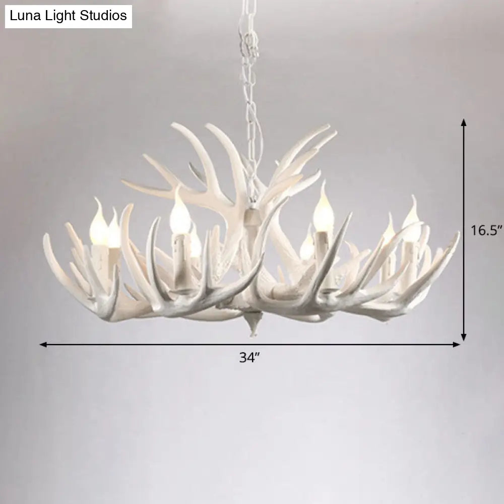 Rustic Deer Horn Chandelier For Living Room - Resin Suspension Lighting Fixture