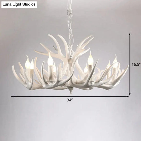 Rustic Deer Horn Chandelier For Living Room - Resin Suspension Lighting Fixture