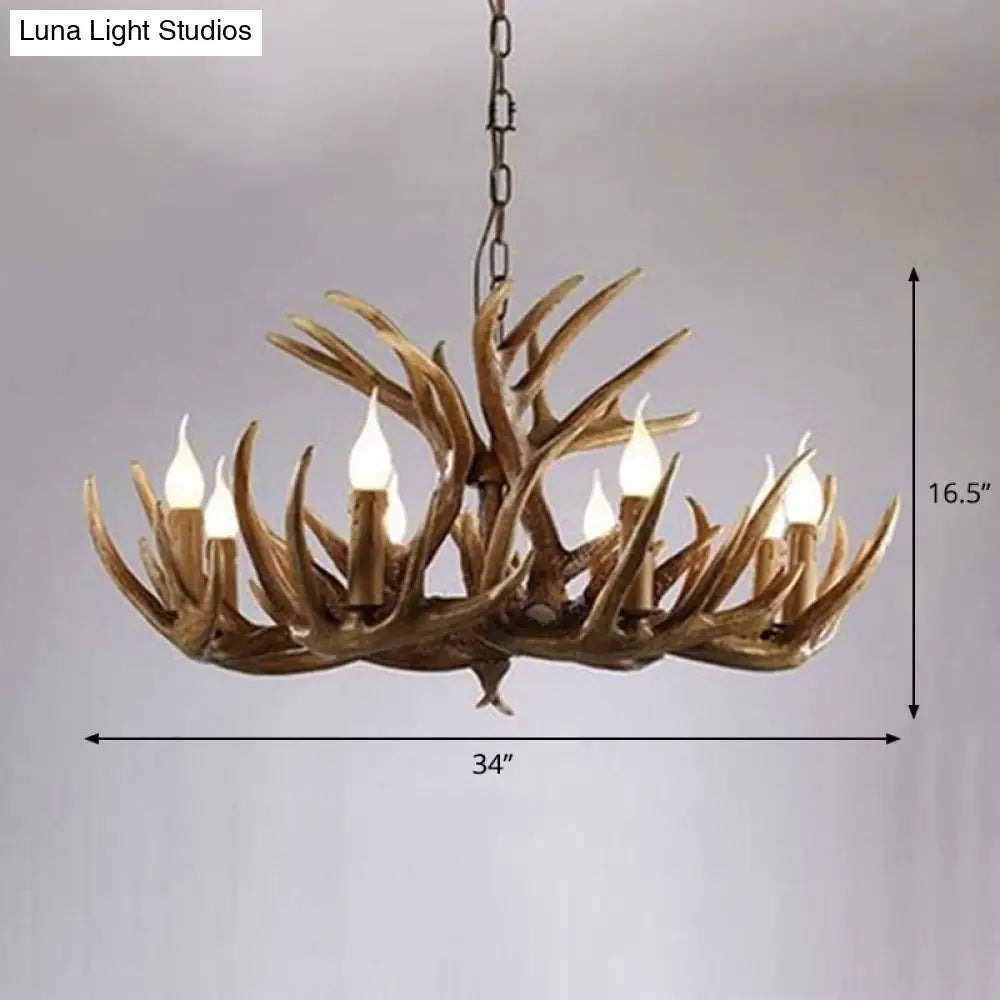 Rustic Deer Horn Chandelier For Living Room - Resin Suspension Lighting Fixture