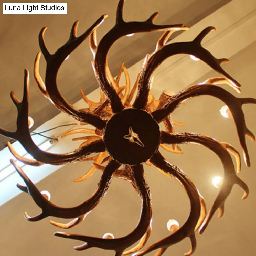 Rustic Deer Horn Chandelier For Living Room - Resin Suspension Lighting Fixture