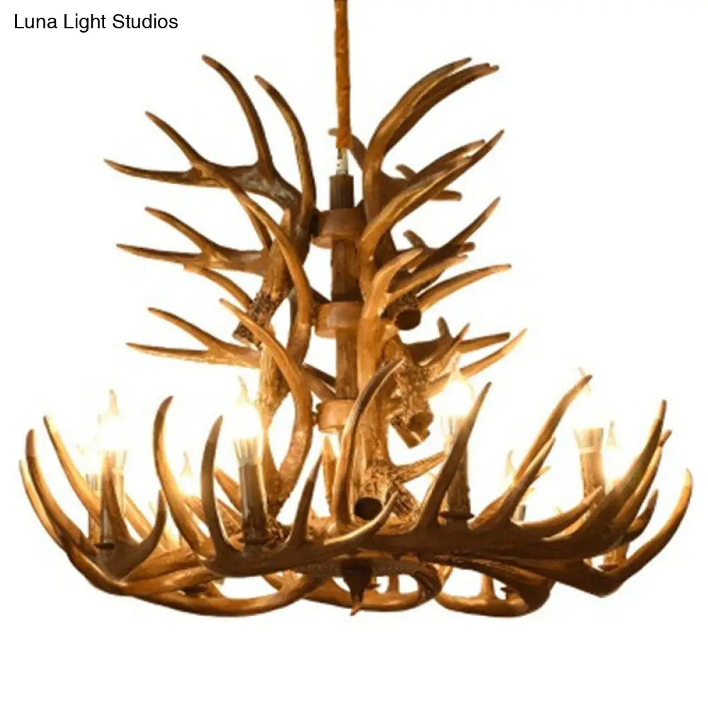 Rustic Deer Horn Chandelier For Living Room - Resin Suspension Lighting Fixture