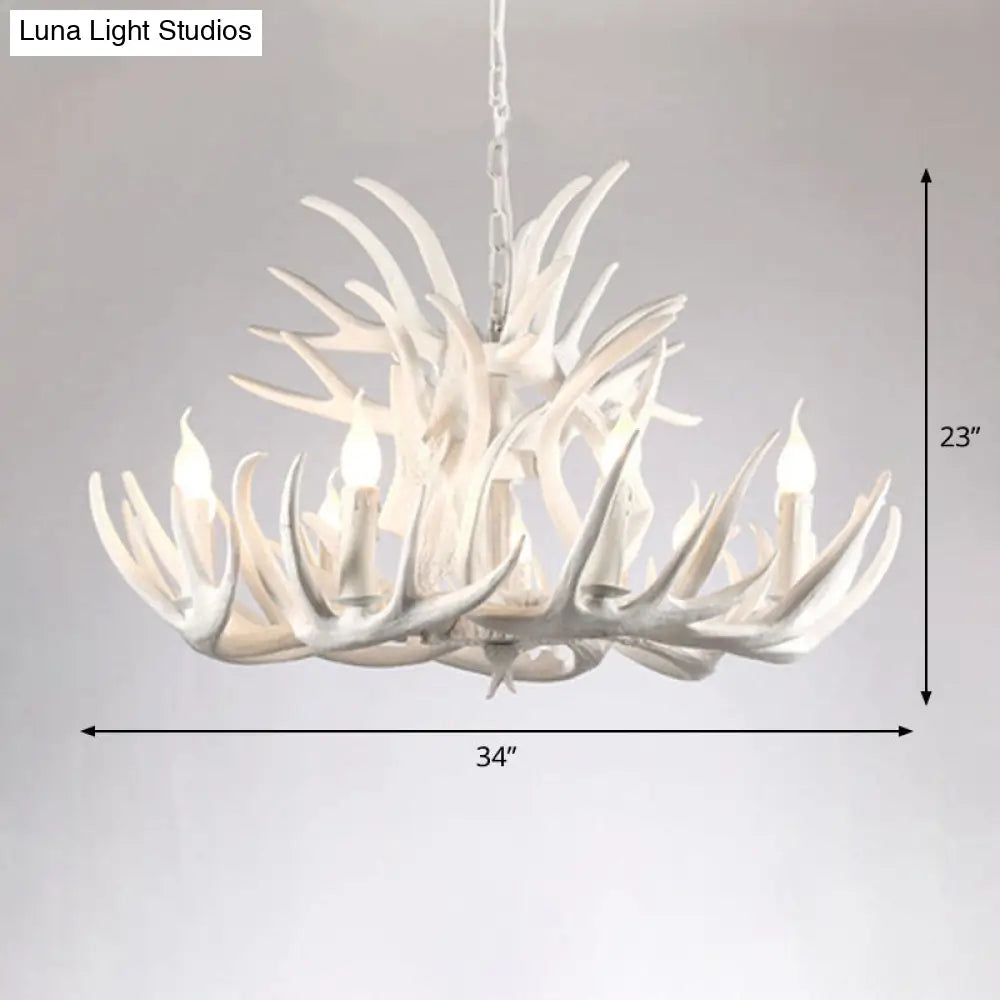 Rustic Deer Horn Chandelier For Living Room - Resin Suspension Lighting Fixture