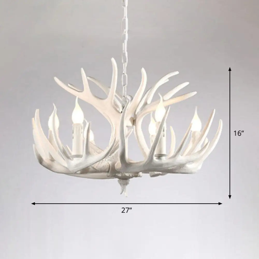 Rustic Deer Horn Chandelier For Living Room - Resin Suspension Lighting Fixture 9 / White