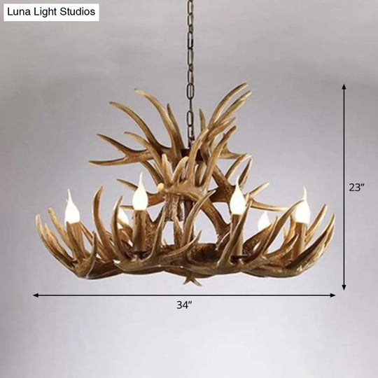 Rustic Deer Horn Chandelier For Living Room - Resin Suspension Lighting Fixture