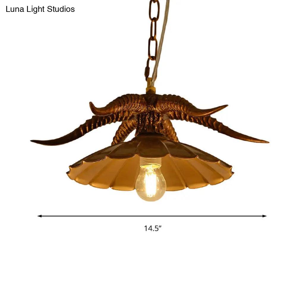Rustic Deer Horn Loft Pendant Light - Scalloped Hanging Ceiling Lamp